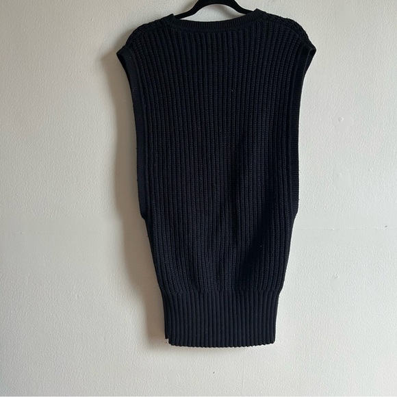 All Saints Sz M Navy Blue Knit Ribbed Sleeveless Cotton Wool Mini Dress - Picture 10 of 12